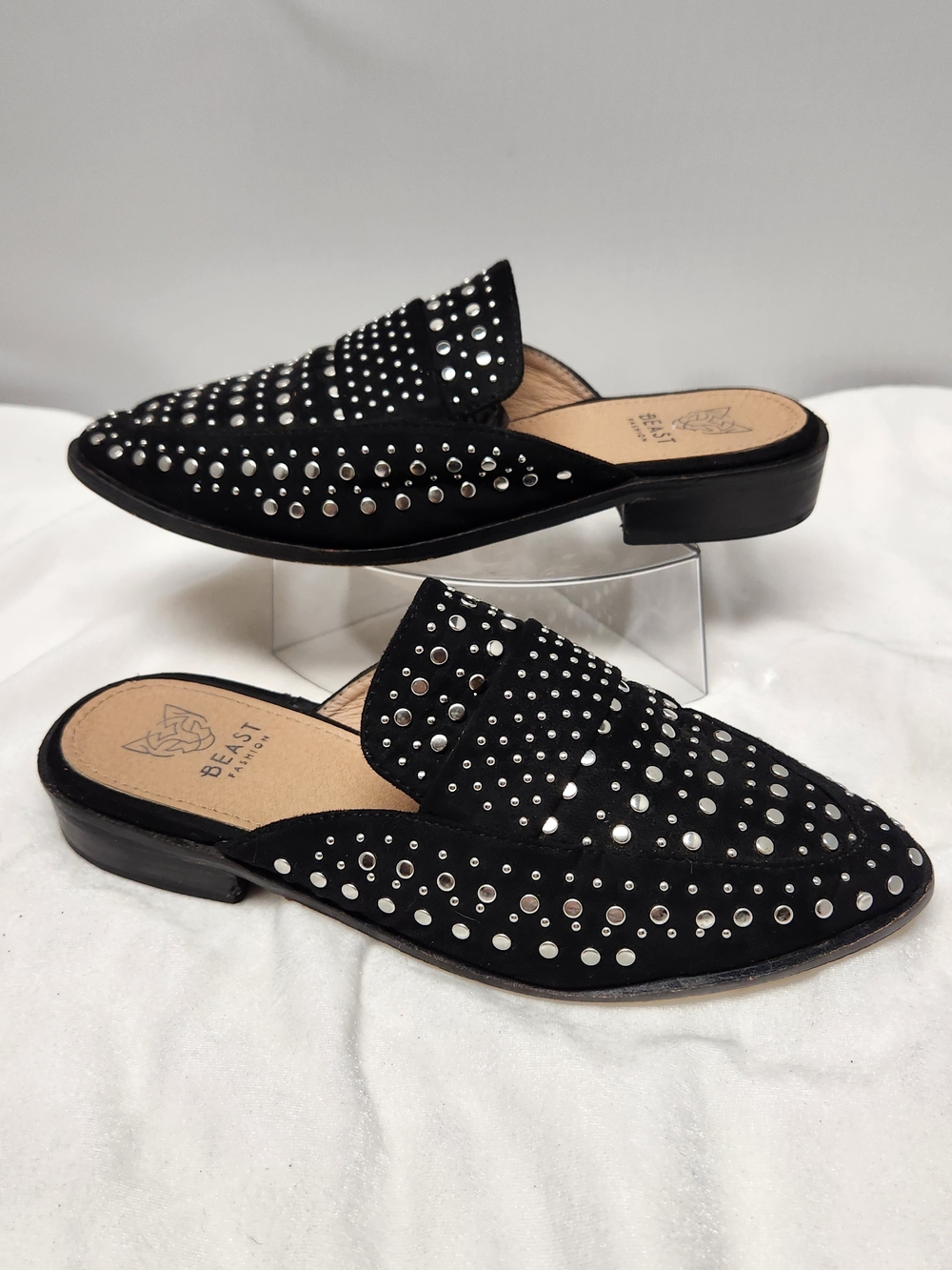 Beast Fashion Black Studded Slip-On Mules